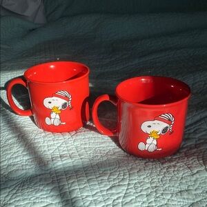 Peanuts Red Dining Mugs - Snoopy and Woodstock